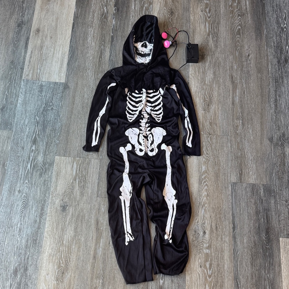 Kids Black Skeleton Hooded Costume with Glow Accessory